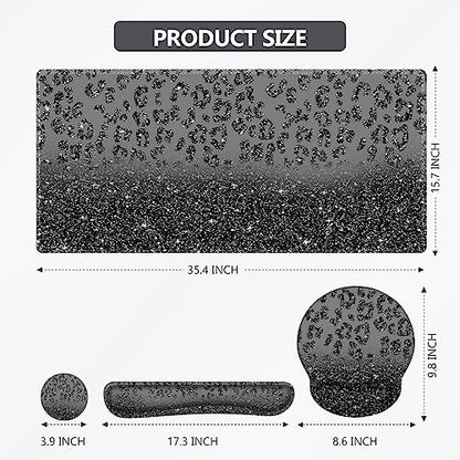 iLeadon Mouse Pad Set, Desk Mat with Wrist Rest + Keyboard Wrist Rest + Coaster, 4in1 Ergonomic Mouse Pad, Desk Pad Mat and Keyboard Pad Set for Home Office, Black Leopard - color: Black Leopard