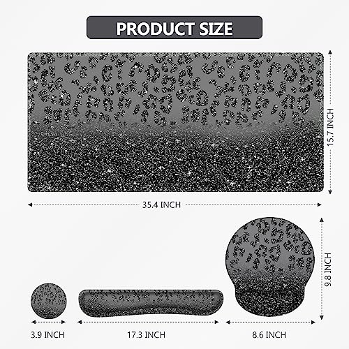 iLeadon Mouse Pad Set, Desk Mat with Wrist Rest + Keyboard Wrist Rest + Coaster, 4in1 Ergonomic Mouse Pad, Desk Pad Mat and Keyboard Pad Set for Home Office, Black Leopard - color: Black Leopard