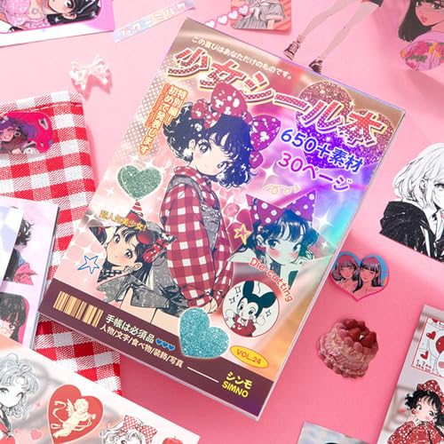 Japanese Sticker Book - 650+ Vintage Aesthetic Stickers for Journaling, Scrapbooking | Glossy, Matte, Frosted Textures | Adult Craft Gift-Prayer Board Supplies-Vision Board Supplies - color: Young Girl