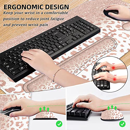 Lateefah Desk Mat, Mouse Pad with Wrist Rest, 4-in-1 Large Mouse Pads for Desk, Ergonomic Mouse Pad and Keyboard Wrist Rest Gaming Keyboard Mat for Office, Home - color: 4pcs-rose Gold Leopard