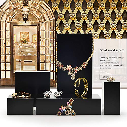Oirlv Solid Wood Minimalism Style Jewelry Display Stand Showcase Jewelry Organizer Black Square Holder (SM05302) - color: SM05302