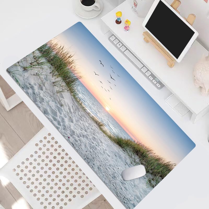 EOBTAIN Large Beach Mouse Pad Coastal Sunset Desk Mat for Keyboard and Mouses Nature Landscape Ocean Sea Desktop Accessories for Office Smooth Non Slip Rubber Gaming Mousepads,31.5x15.7 Inch - color: Blue