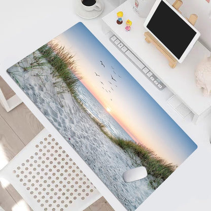 EOBTAIN Large Beach Mouse Pad Coastal Sunset Desk Mat for Keyboard and Mouses Nature Landscape Ocean Sea Desktop Accessories for Office Smooth Non Slip Rubber Gaming Mousepads,31.5x15.7 Inch - color: Blue