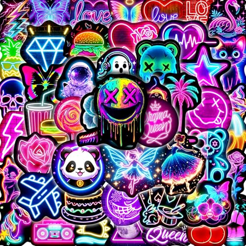 Neon Water Bottle Stickers for Kids, 70 Pcs Waterproof Vinyl Laptop Decals, Teens Girls Boys Adults Phone Case Skateboard Luggage Decor - color: Non-luminescent-446ksxx