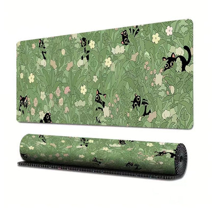 Gaming Mouse Pad XXL Extended Anime Mouse Pad 31.5x11.8 inch, Large Cute Kawaii Big Computer Mouse Mat Desk Pad with Non-Slip Rubber Base and Stitched Edge for Home Office-Cat in Grass - color: Cat in Grass, size: 31.5L x 11.8W inches