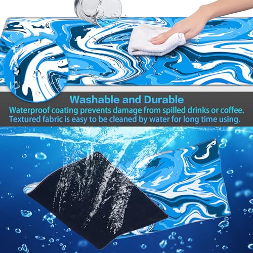 Canjoy Gaming Mouse Pad, Fluid Pattern Mouse Pad 31.5x11.8inch Large Extended Computer Mouse Mat Keyboard Full Desk Mousepad for Gaming, Office, Home - color: Blue-White Fluid, size: 800*300mm