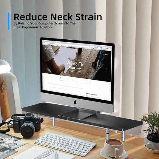 suptek Dual Monitor Stand Riser,Large Monitor Laptop Stand Riser 3 Adjustable Heights Computer Stand for Laptop, Printer, Notebook(MST016) - color: Smoke Black, size: 32"L * 8"W