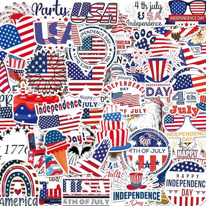 DETICKERS 4th of July Stickers 50 PCS Waterproof Independence Day Vinyl Stickers Patriotic Independence Day Gifts for Adults - style: 4th of July