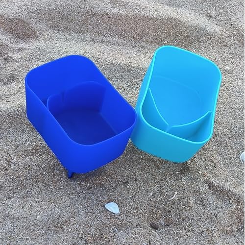 Beach Cup Holder with Pocket Beach Sand Coasters Drink Cup Holders for Travel Multicolor 2 Pack Color Blue/Deep Blue - color: Blue/Deep Blue