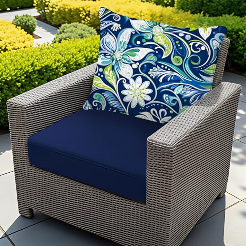 Fabuday Outdoor Chair Cushions Patio Furniture - 22 x 22 Inch Deep Seat & Back Pillow Rain-Proof Cover Removable Replacement with Ties for Wicker Sofa Couch Sunbrella Outside Green Floral - color: Green Floral, size: 22 x 22 Inch