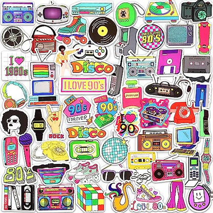 DETICKERS 80s 90s Stickers for Water Bottles 90s Party Decorations 70 PCS Waterproof Vinyl Gifts for Adult Stickers - style: Retro 80s 90s