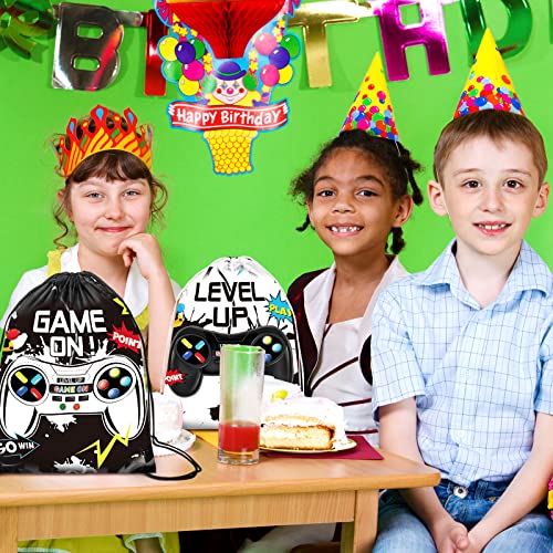 Eccliy 20 Pcs Video Game Party Favor Bags Gamer Birthday Party Drawstring Bags for Kids Boys Girls 12 x 10 Inch Gaming Goodie Treat for Game on Theme Decorations Supplies(Black, White,Vivid Style) - style: Vivid Style