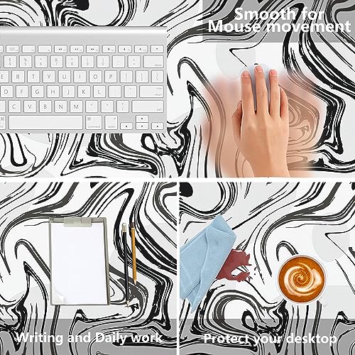 MIOAOSRT Desk Mat,Abstract Black and White Marbling Extended Gaming Mouse Pad,Large Non-Slip Rubber Base Mousepad with Stitched Edges,Waterproof Mouse Mat Desk Pad for Office Game Home 35.4x15.75 in - color: Black and White Marbling