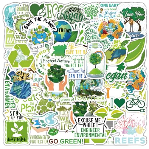 100PCS Environmental Protection Stickers, Save Planet Earth Stickers for Student Vinyl Waterproof for Water Bottle Laptop Luggage Guitar Gifts for Adult Teacher Students - style: Environmental Protection Stickers