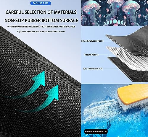 DCJJM Anime Desk Mat Jellyfish Neon Blue XL Mouse Pad Gaming Ocean Moon Computer Keyboard Pad 80 x 30cm Women Desk Protector with Stitched Edges - color: Neon Blue Jellyfish, size: 31.5" x 11.8"