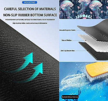 DCJJM Anime Desk Mat Jellyfish Neon Blue XL Mouse Pad Gaming Ocean Moon Computer Keyboard Pad 80 x 30cm Women Desk Protector with Stitched Edges - color: Neon Blue Jellyfish, size: 31.5" x 11.8"