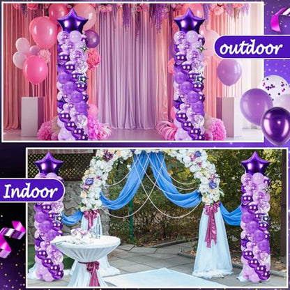 Gejoy 110 Pcs Purple Silver Balloons Column Stand Kit Adjustable Tower Stand from 1.4 to 6.6 ft with Bases for Back to School Wedding Birthday Baby Shower Party - color: Purple Silver
