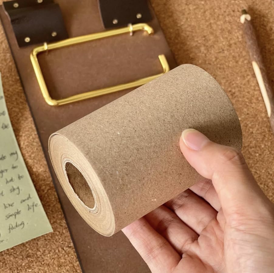 Rustic Hanging Memo Board with 1 Khaki Gray Paper Roll – Vintage Wall Mounted Clipboard Notepad, Tear-Off Writing Pad for Notes, Menu Display, Café, Restaurant, Home and Office - style: Khaki Gray Board + 1 Roll