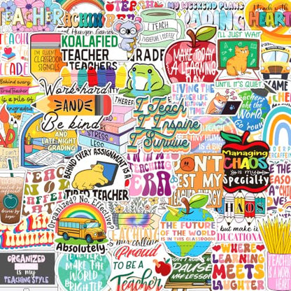 SigyoJeom 200PCS Funny Teacher Stickers, Waterproof Educator Quote Vinyl Stickers for Laptop Water Bottle Planner Journal, Teacher Appreciation Gifts Bulk for Adults Coworkers