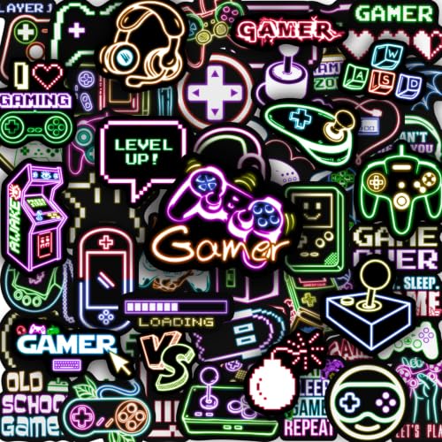 75 Pcs Kids Neon Gamer Gamepad Water Bottle Stickers | Game Controller Joystick Video Gaming, Laptop Decals, Waterproof Vinyl, Teens Girls Boys Students Adults - color: Non-luminescent-430ksxx