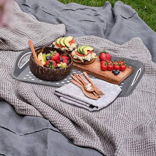 17.7" x 12.5" Anti-Slip Serving Trays with Handles, 3 Pcs X-Large Rectangular Food Serving Tray for Lap, Food Trays for Eating on Couch, Reusable and Durable, Grey - color: Gray