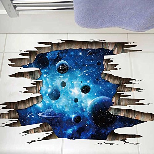 3D Space Floor Sticker,Blue Galaxy Wall Decal-Removable Mural for Kids Bedroom Living Room Milky Way Decorations - color: Galaxy Stars
