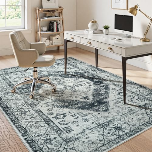 Anidaroel Office Chair Mat for Hardwood & Tile Floor, 8x10 Floor Mat for Office Chair, Under Desk Rug for Rolling Chair on Hardwood, Low Pile Carpet Floor Protector Rug, Easy to Clean, Light Grey - color: Light Grey, size: 8'x10'