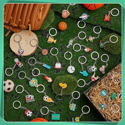 Batiyeer 36 Pack Basketball Keychains Bulk Basketball Party Favors Sports Key Chains Funny Ball Key Ring for Women Men Sport Team Players Birthday Carnival Prizes Gift Fillers - style: Sport