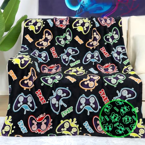 Gamer Gifts for Boys Glow in The Dark Gaming Blanket for Kids, Birthday Gifts for Boys Age 8-12, Game Controller Throw Blanket, Soft Kids Blanket for Game Room Decor 40"x60" - color: Game, size: Size 40" x 60" (100 x 150 cm)