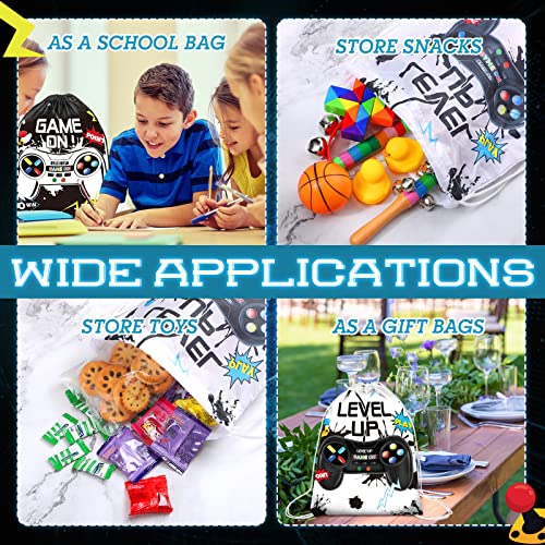 Eccliy 20 Pcs Video Game Party Favor Bags Gamer Birthday Party Drawstring Bags for Kids Boys Girls 12 x 10 Inch Gaming Goodie Treat for Game on Theme Decorations Supplies(Black, White,Vivid Style) - style: Vivid Style