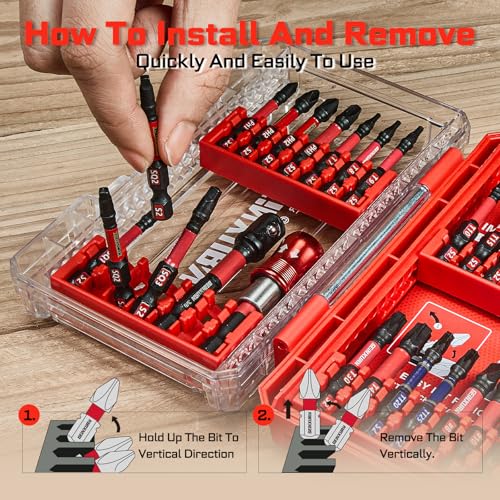 Geinxurn 27Pieces Impact Screwdriver Bits Set, Magnetic S2 Steel Phillips/Slotted/Square/Torx Insert Power Bits Tips, Impact Bit Holder and Impact Socket Adapte with Pink Storage Box Case - style: STKB027-RD