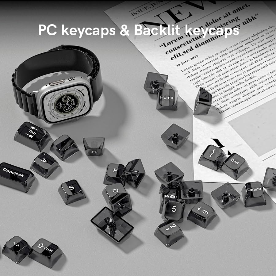 dagaladoo Clear keycaps,Transparent Keyboard keycaps,Jelly Key caps Set,Shine Through keycap,MDA Profile Keyboard caps for Mx Switches Mechanical Keyboard(Black Grey,115-keys) - color: Black Grey