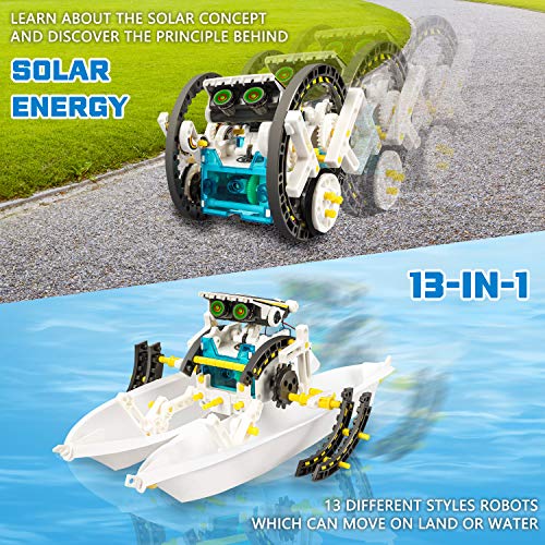 STEM 13-in-1 Solar Power Robots Creation Toy, Educational Experiment DIY Robotics Kit, Science Toy Solar Powered Building Robotics Set Age 8-12 for Boys Girls Kids Teens to Build - color: White1