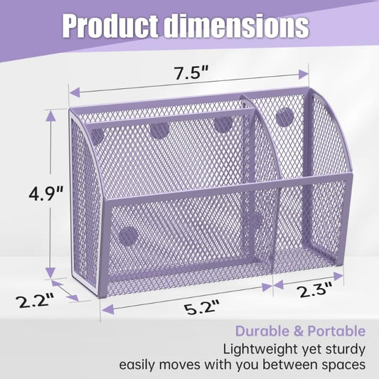 YINGHUA Strong Magnetic Pen Holder for Whiteboard and Refrigerator 3 Compartments Metal Mesh Organizer Space Saving Shelf for Office School Home and Locker - Purple - color: Purple