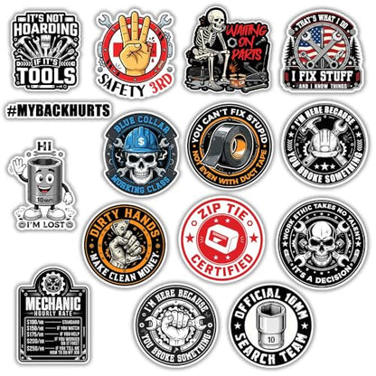 SODAVA (15Pcs, 3in) Mechanic Sticker Pack, Funny Hard Hat and Toolbox Stickers, Auto Repair Garage Decals, Welder Construction Worker Waterproof Vinyl Stickers for Laptop Water Bottle Helmet - color: Mechanic