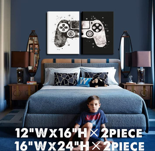 Framed Gamepad Canvas Wall Art Video Game Themed Pictures Painting Artwork Gaming Black and White Boys Game Room Decor Posters prints Wall Art Gifts for boys and men Game lovers Wall - size: 16”Wx24”H×2piece