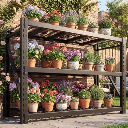 Bepatio 8250LBS Heavy Duty Garage Shelving,Storage Shelves Industrial Metal Shelving, 3-Tier Adjustable Shelves for Factory Warehouse Shop Storage Room 24" D × 60" W × 66" H, Black - size: 60"W x 24"D x 66"H, 3-Tier
