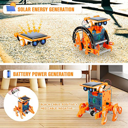 STEM 13-in-1 Education Solar Robot Toys for Age 8-12, DIY Building Science Experiment Robots Kit Birthday Gifts for 8 9 10 11 12 Years Old Boys Girls Kids Teens, Solar Powered by The Sun - color: Orange