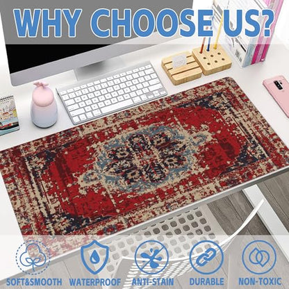 Desk Mat,Boho Carpet Style Large Gaming Mouse Pad for Desk XXL,Bohemian Rug Desk Pad,Extended Big Computer Keyboard Mouse Pad with Non-Slip Base and Stitched Edges 35.4"x15.7" - color: Boho Carpet Style-2, size: XXL-35.4"x15.7"