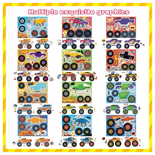 DUJAA 24 Sheets Monster Truck Stickers for Kids, Colorful, Premium Quality, Make Your Own, Monster Truck Party Favor, Teacher Reward, Birthday Gift - style: Monster Truck