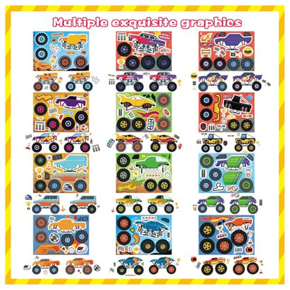 DUJAA 24 Sheets Monster Truck Stickers for Kids, Colorful, Premium Quality, Make Your Own, Monster Truck Party Favor, Teacher Reward, Birthday Gift - style: Monster Truck