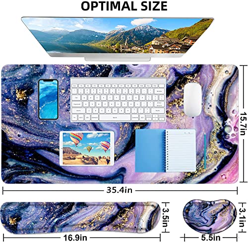 LATEEFAH Desk Mat, Mouse Pad with Wrist Rest, 4-in-1 Large Mouse Pads for Desk, Ergonomic Mouse Pad and Keyboard Wrist Rest Gaming Keyboard Mat for Office, Home - color: 4Pcs-Purple Marble