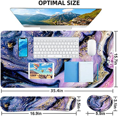 LATEEFAH Desk Mat, Mouse Pad with Wrist Rest, 4-in-1 Large Mouse Pads for Desk, Ergonomic Mouse Pad and Keyboard Wrist Rest Gaming Keyboard Mat for Office, Home - color: 4Pcs-Purple Marble