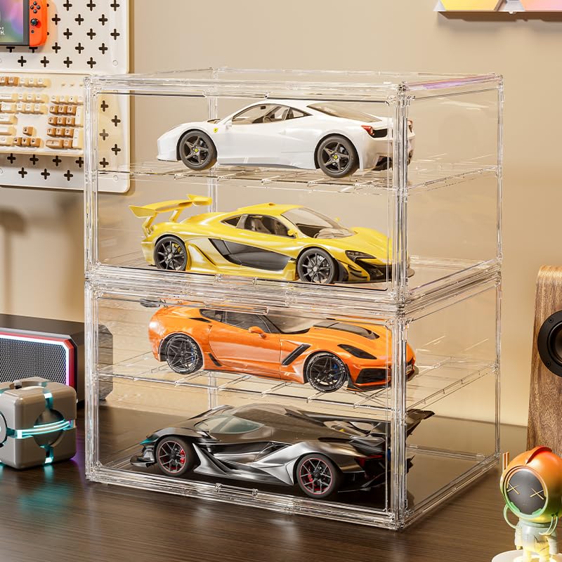 BOHOIDEE Extra Large 19.7"X14.6"X11.6" Acrylic Display Case with 1 Division Board, Clear Organizer Box Plastic Holder with Magnetic Door for Handbags, Purses, Boots, Figures, Book - size: Extra Large-A