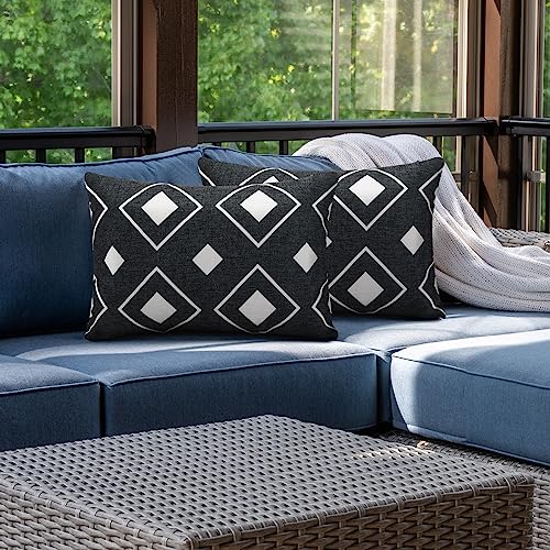 Juexica 2 Pack Chaise Lounge Pillow with Strap Outdoor Waterproof Beach Chair Neck Headrest Pillow Adjustable Elastic Band for Hammock Lumbar Recliner Pillows for Patio Pool Chair(White and Black) - style: White and Black