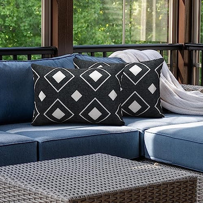 Juexica 2 Pack Chaise Lounge Pillow with Strap Outdoor Waterproof Beach Chair Neck Headrest Pillow Adjustable Elastic Band for Hammock Lumbar Recliner Pillows for Patio Pool Chair(White and Black) - style: White and Black