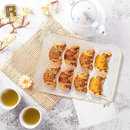 3 Pack Plastic Serving Trays for Party - Gold Serving Tray 8 x 11 Inch - Heavy Duty Dessert Trays for Food - Rectangular Party Serving Trays for Entertaining - Clear Cookie Platters - color: Clear and Gold Rim