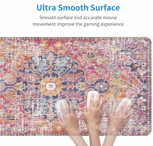 Mouse Pad Gaming, Large XXL Mouse Pads, Non-Slip Rubber Base Mousepad, Keyboard Mouse Mat Desk Pad with Stitched Edges, 31.5x15.7 inch Boho Fuchsia - color: Boho Fuchsia, size: 31.5L x 15.7W inches