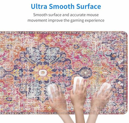Mouse Pad Gaming, Large XXL Mouse Pads, Non-Slip Rubber Base Mousepad, Keyboard Mouse Mat Desk Pad with Stitched Edges, 31.5x15.7 inch Boho Fuchsia - color: Boho Fuchsia, size: 31.5L x 15.7W inches