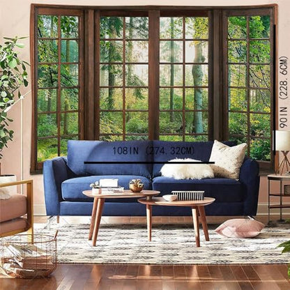 Aidatain Green Forest Natural Tapestry Window Scenery Wall Aesthetic Tapestry for Bedroom Flannel 108" L x 90" W Beach Blanket Living Dinning Room College Dorm Wall Hanging GTDJAT0095 - size: 108"L x 90"W